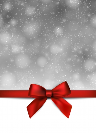 Christmas grey snowy background with red bow. のイラスト素材