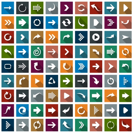 Vector illustration of plain square arrow icons. Flat design. のイラスト素材