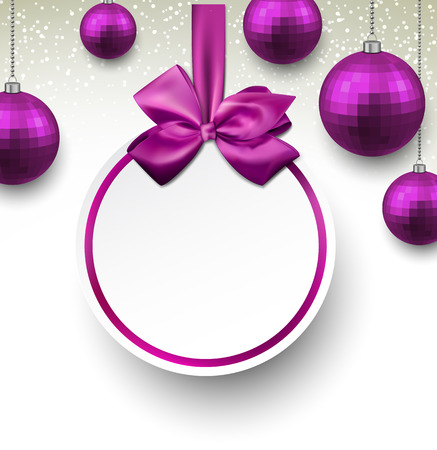 Holiday purple paper round labels. Christmas balls. Vector illustration. のイラスト素材