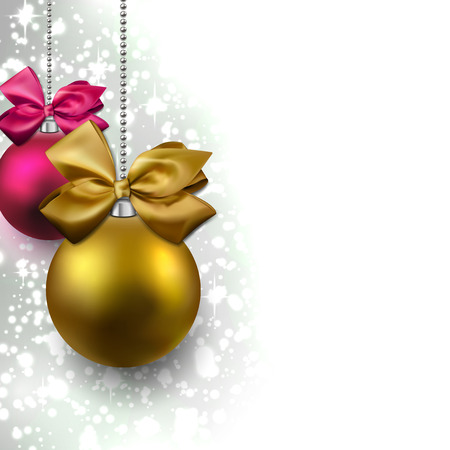 Silver defocused background decorated with christmas balls. Vector illustration.  のイラスト素材