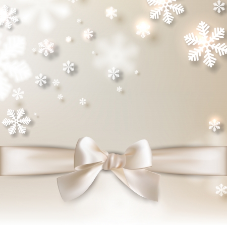 Winter background. Defocused snowflakes with white bow. Christmas. Vector. のイラスト素材