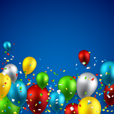 Celebration background with colorful balloons and confetti. Vector illustration. のイラスト素材