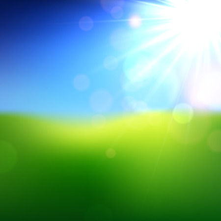Green field with blue sky blurry background. Vector illustration. のイラスト素材