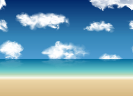 Summer sea with blue sky and clouds background. Vector seamless illustration. Repeat design. のイラスト素材