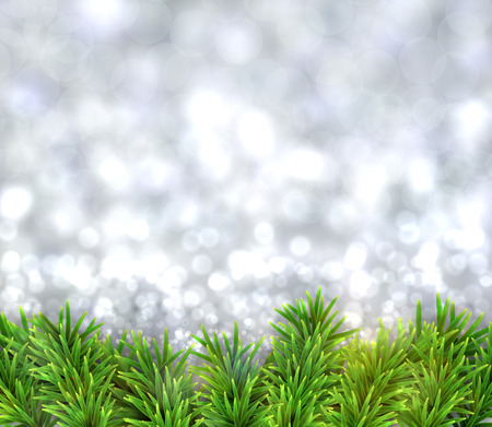 Silver christmas background with fir and snowflakes. Vector illustration.のイラスト素材