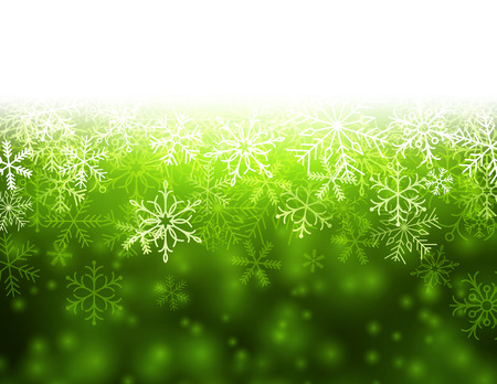 Green winter abstract background. Christmas background with snowflakes. Vector. のイラスト素材