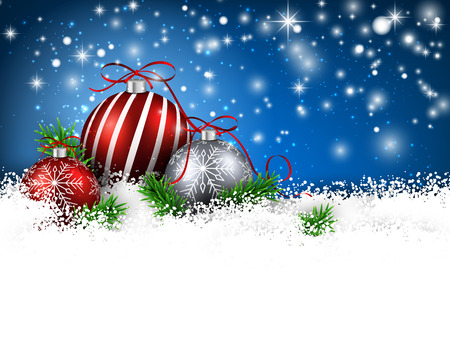 Blue christmas background with fir branches and balls. のイラスト素材