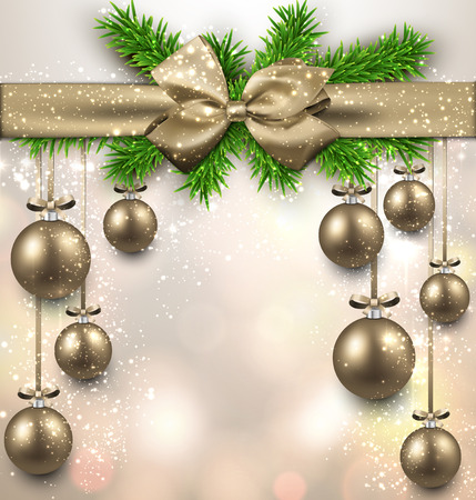Golden christmas balls background. Vector illustration. のイラスト素材