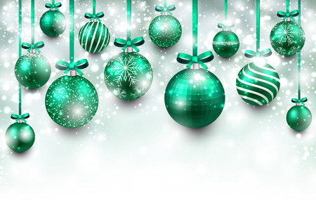Abstract arc background with green christmas balls. Vector illustration. のイラスト素材