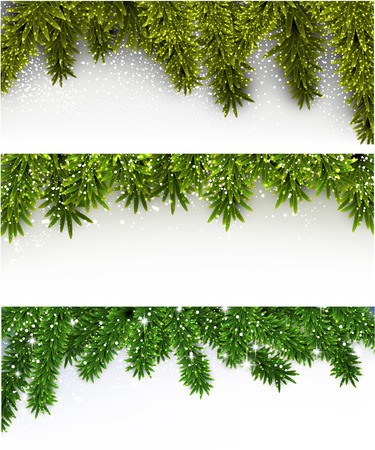 Winter abstract horizontal banners with spruce twigs.のイラスト素材