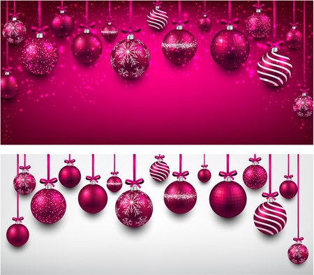 Abstract arc background with magenta christmas balls. Vector illustration.のイラスト素材