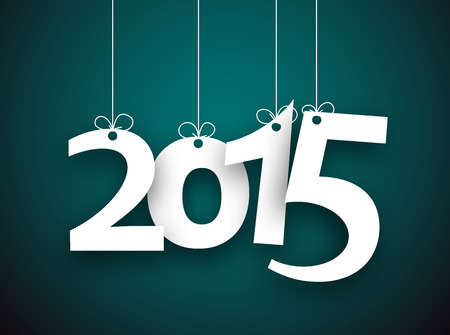 Happy 2015 new year word hanging on threads.のイラスト素材