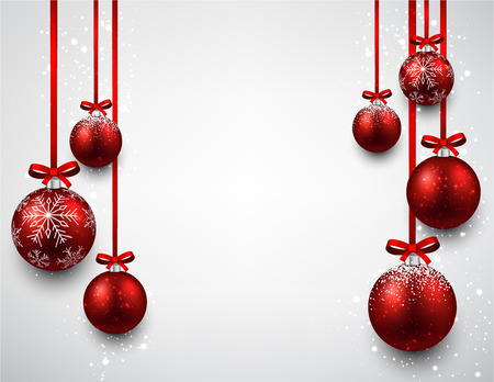 Set of red christmas balls background. Vector illustration.