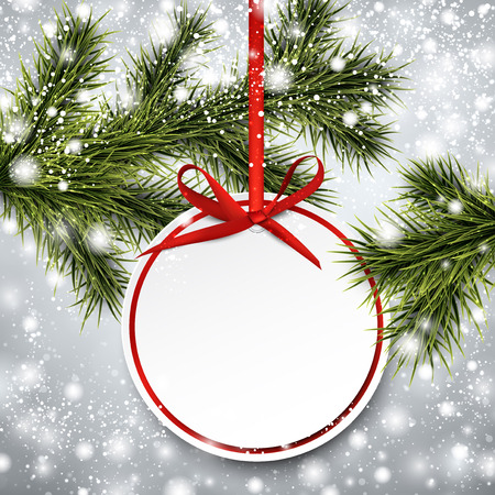 Christmas paper card. Winter background with spruce twigs. Vector illustration.のイラスト素材