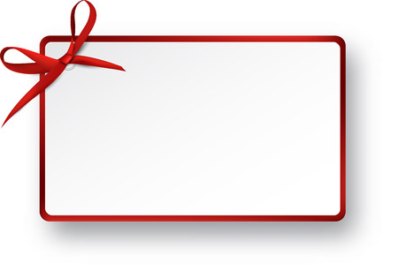 Christmas rectangle gift card with red satin bow. Vector illustration.のイラスト素材