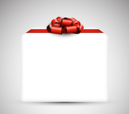3d closed gift box with satin red bow. Realistic vector illustration.のイラスト素材