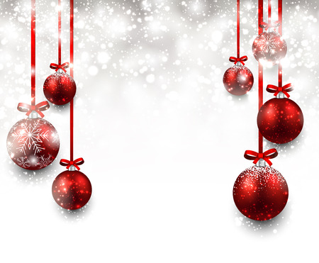 Abstract background with red christmas balls. Vector illustration.