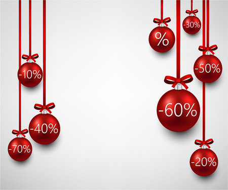 Set of red sale christmas balls background. Vector illustration.のイラスト素材