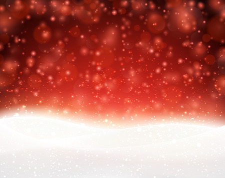 Winter background with snowfall. Christmas red defocused illustration. Eps10 vector.のイラスト素材