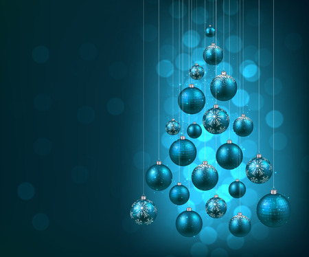 Christmas tree with blue christmas balls. Vector illustration.のイラスト素材