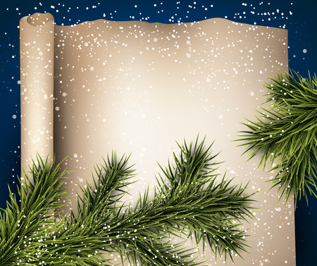 Winter old paper background with fir twigs. Christmas vector illustration. Eps10.のイラスト素材