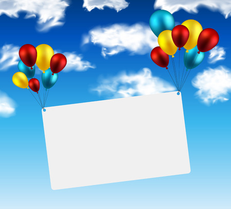 Celebration paper card background with colorful balloons. Vector illustration.のイラスト素材