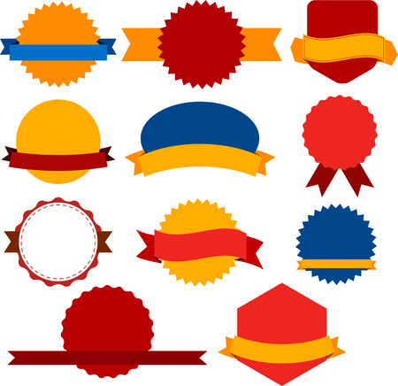 Set of red, orange and blue award badges. Vector illustration.のイラスト素材