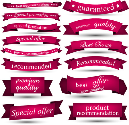 Set of magenta banners and ribbons. Vector illustration.のイラスト素材