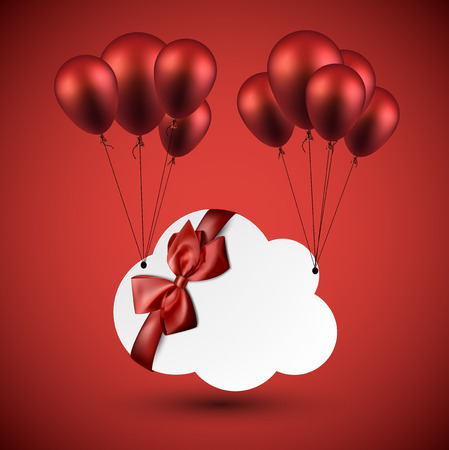 Celebration cloud background with red balloons. Vector illustration.のイラスト素材