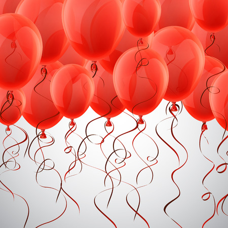 Celebration background with red balloons and confetti. Vector illustration.のイラスト素材