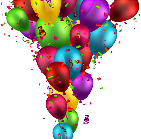 Celebration background with colorful balloons and confetti. Vector illustration.のイラスト素材