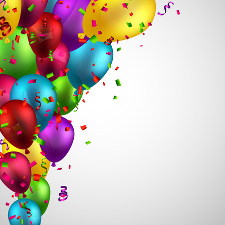 Celebration background with colorful balloons and confetti. Vector illustration.のイラスト素材