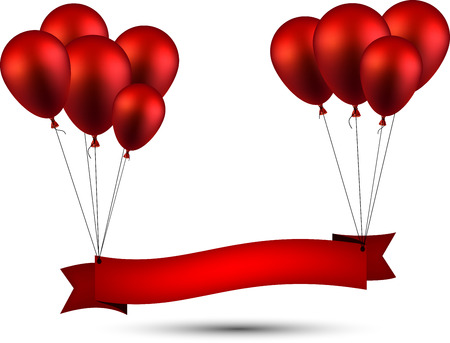 Celebration ribbon background with red balloons. Vector illustration.のイラスト素材