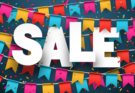 Celebrate banner. Party flags with confetti. Vector illustration.のイラスト素材