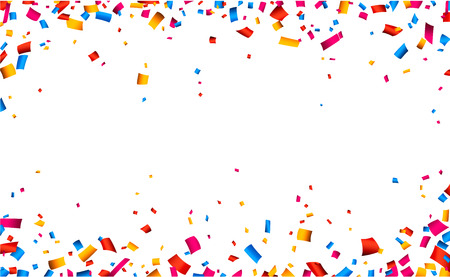 Colorful celebration frame background with confetti. Vector background.