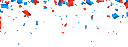 Colorful celebration banner with red and blue confetti. Vector background.のイラスト素材