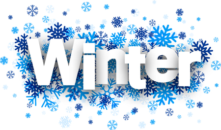 Winter white paper sign over blue snowflakes. Vector illustration.のイラスト素材