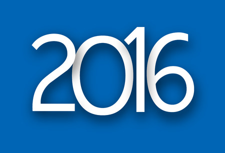 Happy 2016 new year. White paper sign over blue. Vector illustration.
