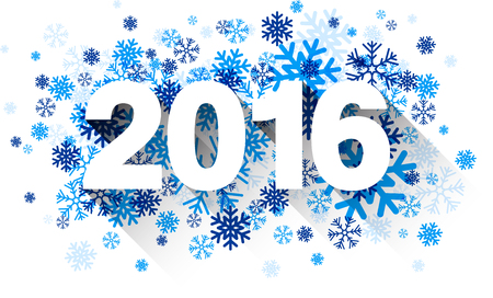 Happy 2016 new year with blue snowflakes. Vector illustration.のイラスト素材