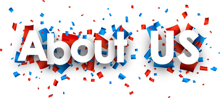 About us sign with colour confetti. Vector paper illustration.のイラスト素材