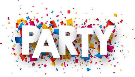 Party with colour confetti. Vector paper illustration.のイラスト素材