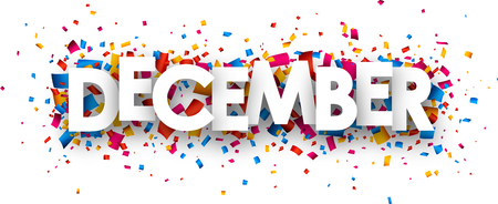 December sign with colour confetti. Vector paper illustration.のイラスト素材
