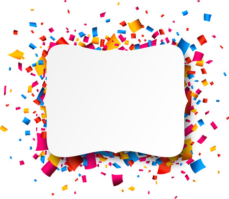 Colorful celebration background. Paper note with confetti. Vector Illustration.のイラスト素材