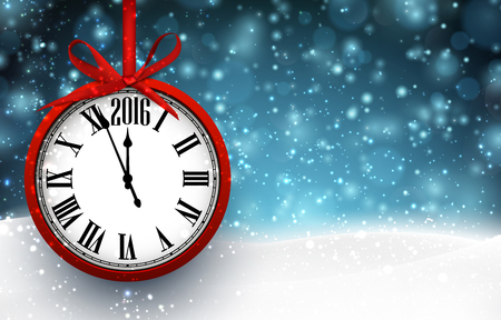 2016 New year  background with red vintage clock. Vector illustration with place for text.のイラスト素材