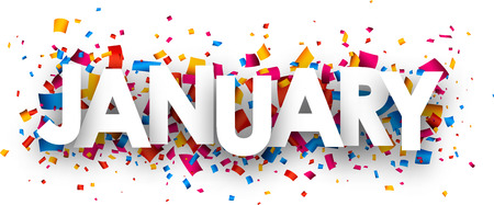 January sign with colour confetti. Vector paper illustration.のイラスト素材