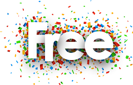 Free sign with colour confetti. Vector paper illustration.のイラスト素材