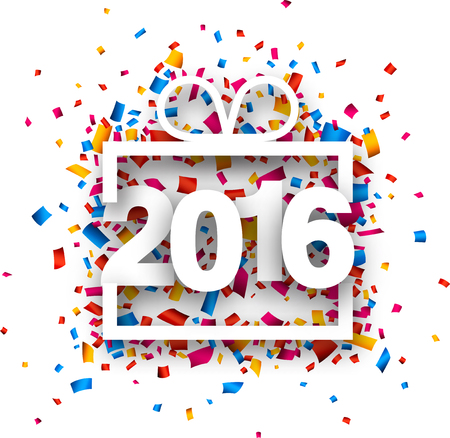 2016 New Year sign with confetti. Vector paper illustration.のイラスト素材