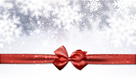 Winter background with red bow. Vector Illustration.のイラスト素材