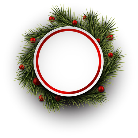 Christmas gift card on green spruce twigs with place for text. Vector illustration.のイラスト素材