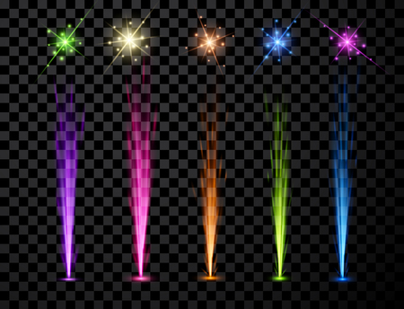Festive color firework set isolated on black backgroundのイラスト素材